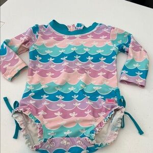 Ruffle Butts Pink and Blue Kids Swim Rashguard